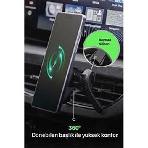 Xenon Smart Araç İçi Telefon Tutucu + Çakmaklık Şarj 15W Hızlı Kablosuz Sensörlü Otomatik Kavrama X6401 Siyah