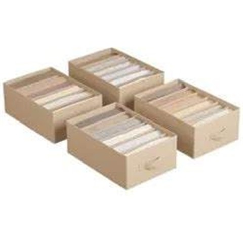 SONGMICS Kleiderschrank-Organizer 4Er Set, 6 Fächer, Faltbar | Aufbewahrungsbox, Schubladen-Ordnungssystem, 42 X 30 X 17 Cm, Für Hosen, Kleidung, Beige Und Tan, TINA Kollektion RUS009K01