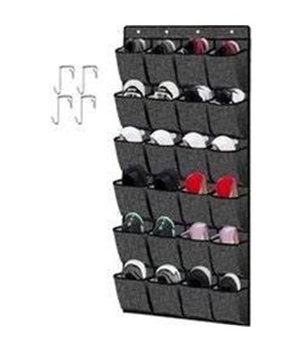 Homyfort Hängend Aufbewahrungstasche, Schuhaufbewahrung Mit 24 Taschen, Ordnungssystem Für Die Tür, Schuhregal Tür, Schuhorganizer, Leinen Schwarz, XAODSB1P