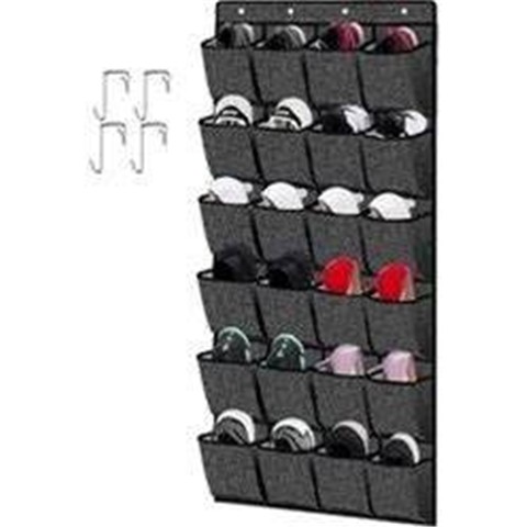 Homyfort Hängend Aufbewahrungstasche, Schuhaufbewahrung Mit 24 Taschen, Ordnungssystem Für Die Tür, Schuhregal Tür, Schuhorganizer, Leinen Schwarz, XAODSB1P
