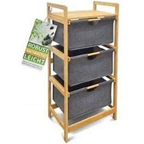 HEIMWERT Wäschekorb Regal 3 Fächer - Stabiler Wäschesortierer Aus Bambus Holz - Wäschesammler 44 X 34,5 X 96 cm Groß Für Badezimmer Und Schlafzimmer I Wäsche Organizer Mit Textil Korb (Platingrau)