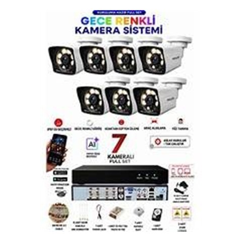 Prolife 7 Kameralı 5 MP Full HD Gece Renkli Yüz Ve Araç Algılamalı Kuruluma Hazır Full Güvenlik Kamerası Seti