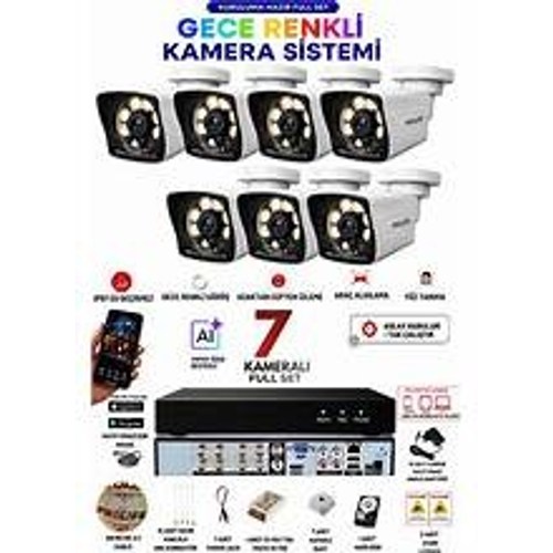 Prolife 7 Kameralı 5 MP Full HD Gece Renkli Yüz Ve Araç Algılamalı Kuruluma Hazır Full Güvenlik Kamerası Seti
