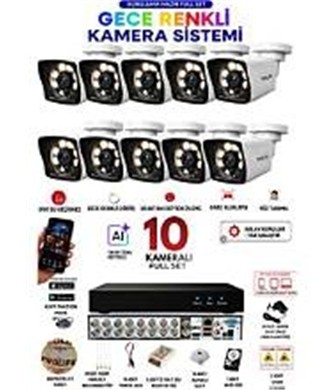 Prolife 10 Kameralı 5 MP Full HD Gece Renkli Yüz Ve Araç Algılamalı Kuruluma Hazır Full Güvenlik Kamerası Seti