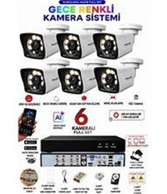 Prolife 6 Kameralı 5 MP Full HD Gece Renkli Yüz Ve Araç Algılamalı Kuruluma Hazır Full Güvenlik Kamerası Seti