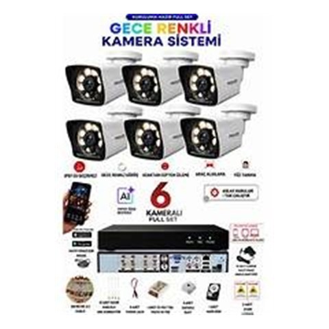 Prolife 6 Kameralı 5 MP Full HD Gece Renkli Yüz Ve Araç Algılamalı Kuruluma Hazır Full Güvenlik Kamerası Seti