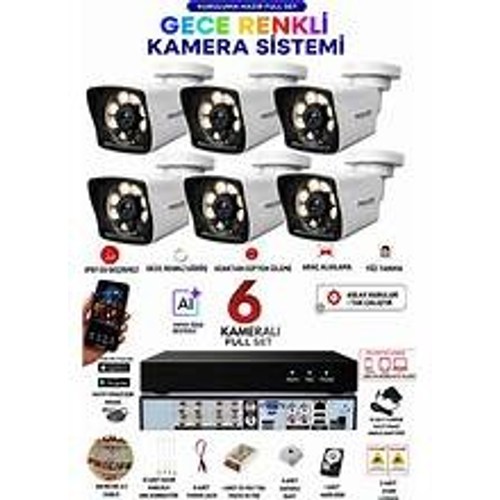Prolife 6 Kameralı 5 MP Full HD Gece Renkli Yüz Ve Araç Algılamalı Kuruluma Hazır Full Güvenlik Kamerası Seti