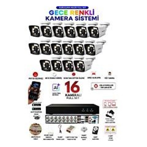 Prolife 16 Kameralı 5 MP Full HD Gece Renkli Yüz Ve Araç Algılamalı Kuruluma Hazır Full Güvenlik Kamerası Seti