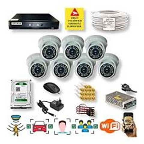 Qromax 7 Kameralı Araç Yüz Hareket Algılayan Gece Görüşlü 36 IR Led 5MP Sony Lensli 1080P Dome Güvenlik Kamerası Seti D136b-118-07
