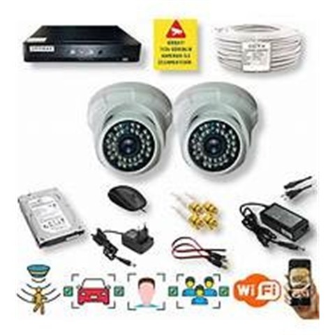 Qromax 2 Kameralı Set Araç Yüz Har. Algılayan Gece Görüşlü 36Ir LED 5MP Sony Lensli 1080P Dome Güvenlik Kamerası Seti D136b-114-02