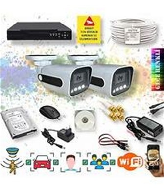 Qromax 2 Kameralı Set - Araç İnsan Yüz Hareket Algılayan Gece Renkli Gösteren 5 MP Lensli 1080P Güvenlik Kamerası Seti 784W-1