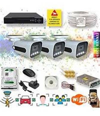 Qromax 3 Kameralı Set - Araç İnsan Yüz Hareket Algılayan Gece Renkli Gösteren 5 MP Lensli 1080P Güvenlik Kamerası Seti 784W-1