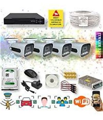 Qromax 4 Kameralı Set - Araç İnsan Yüz Hareket Algılayan Gece Renkli Gösteren 5 MP Lensli 1080P Güvenlik Kamerası Seti 784W-1