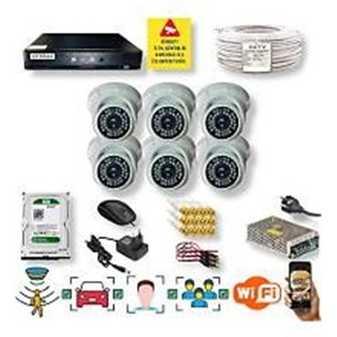 Qromax 6 Kamera Araç Yüz Hareket Algılayan Gece Görüşlü 36Ir Led 5MP Sony Lensli 1080P Dome Güvenlik Kamerası Seti D136b-118-06