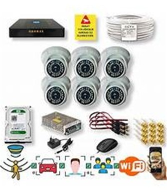 Qromax 6 Kamera Araç Yüz Hareket Algılayan Gece Görüşlü 36Ir LED 5MP Sony Lensli 1080P Dome Güvenlik Kamerası Seti D136b-9008-06