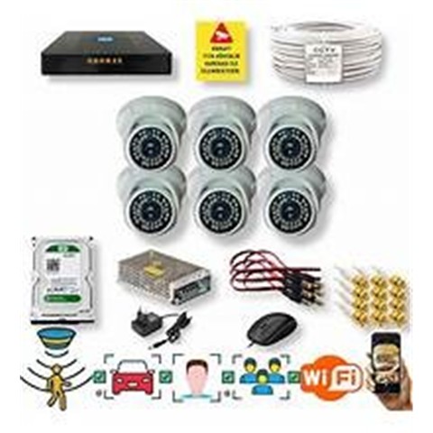Qromax 6 Kamera Araç Yüz Hareket Algılayan Gece Görüşlü 36Ir LED 5MP Sony Lensli 1080P Dome Güvenlik Kamerası Seti D136b-9008-06