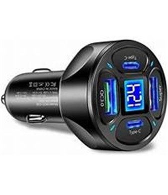 Zuidid LED Dijital Ekranlı 2 USB - 2 Type C Portlu Siyah Hızlı Araç Şarjı