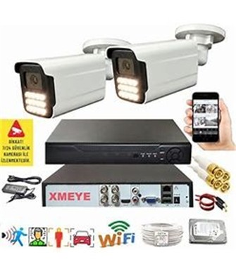 Bises 2'Li Araç İnsan Yüz Tanımalı Hareket Algılayan 5 MP Lens 15 Warm Led Gece Renkli Kamera Seti 5915W