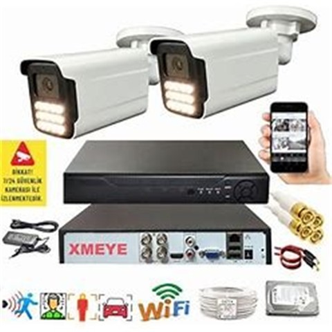 Bises 2'Li Araç İnsan Yüz Tanımalı Hareket Algılayan 5 MP Lens 15 Warm Led Gece Renkli Kamera Seti 5915W