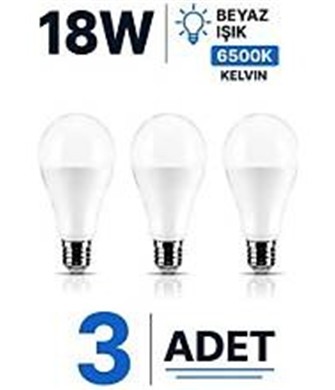 Şahnet 18W E27 LED Ampul 6500K Beyaz Işık 3 Adet