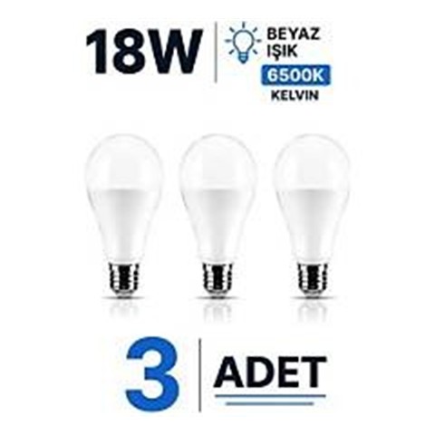 Şahnet 18W E27 LED Ampul 6500K Beyaz Işık 3 Adet